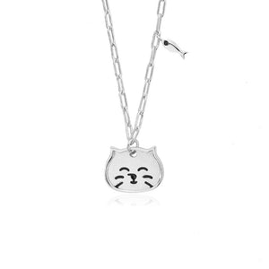 FX1071 925 Sterling Silver Cute Cat Clavicle Necklace
