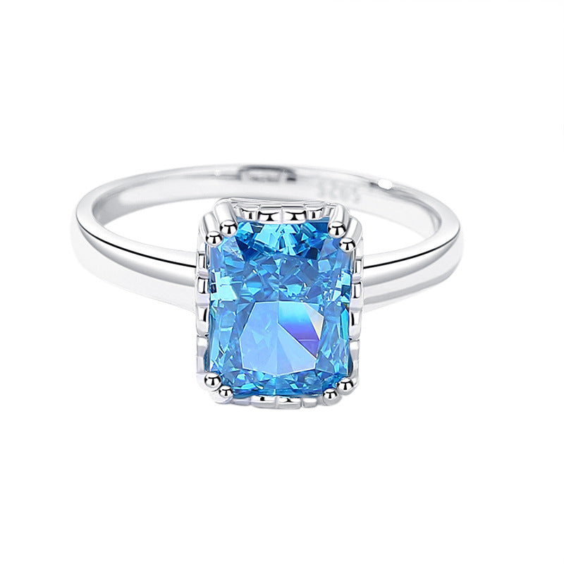 FJ1050 925 Sterling Silver Square Light Blue Ice Cut Zirconia Ring