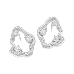 RHE1343 925 Sterling Silver Zircon Irregular Hollow Stud Earrings