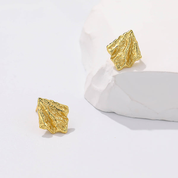 FE2569 925 Sterling Silver Pleated Texture Lava Stud Earring