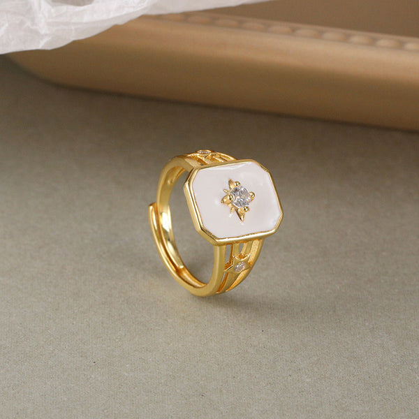 FJ0853 925 Sterling Silver Square Enamel Ring