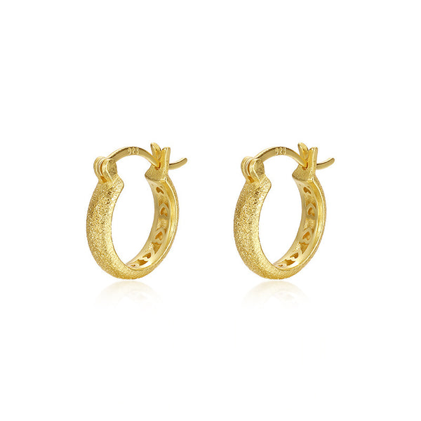 FE3046 925 Sterling Silver Frosted Earrings Heart Shape Hoops