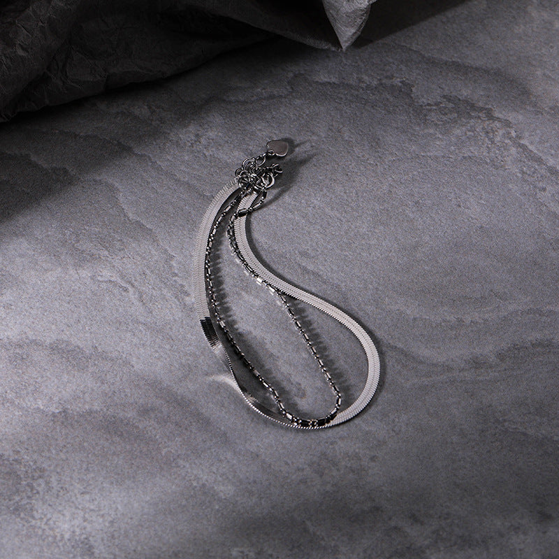 FS0320 925 Sterling Silver Blade Snake Double Layer Bracelet