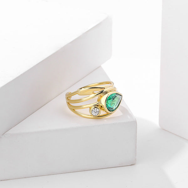 FJ0892 925 Sterling Silver Olive Green Gemstone Ring