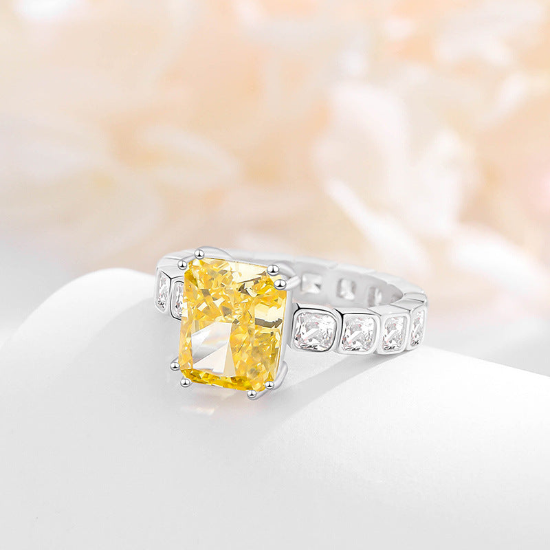 FJ1013 925 Sterling Silver Luxury Yellow Iced Cut Cubic Zirconia Ring