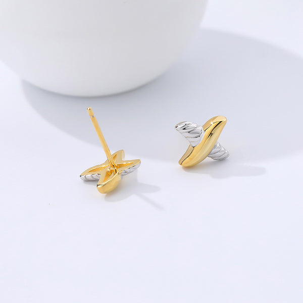 FE2603 925 Sterling Silver Irregular X Color Separation Stud Earring
