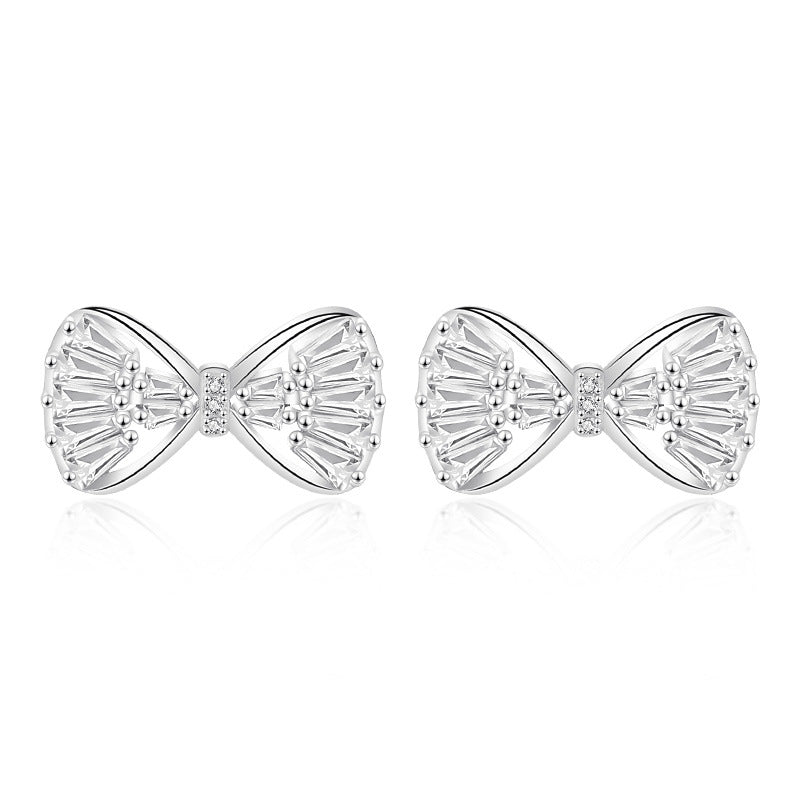 FE3023 925 Sterling Silver Elegant Bow Stud Earrings