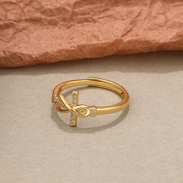 FJ0991 925 Sterling Silver Zircon Cross Mobius Ring