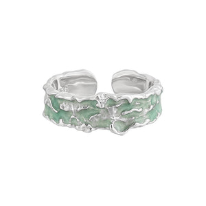 RHJ1190 925 Sterling Silver Irregular Mint Green Enamel Open Ring