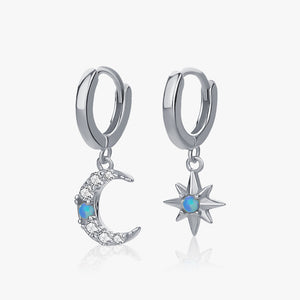 FE2996 925 Sterling Silver Crescent and Star Dangle Earring