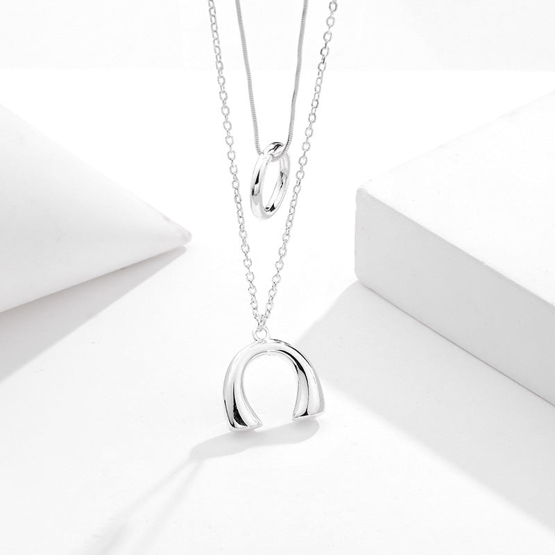 FX0971 925 Sterling Silver Arch Circle Round Layered Pendant Neckalces