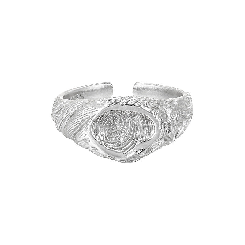 RHJ1200 925 Sterling Silver Retro Concave Fingerprint Design Open Ring