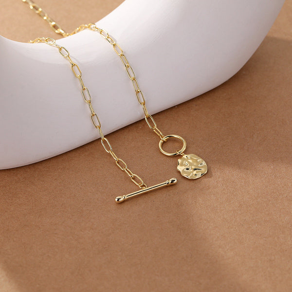 FX0968 925 Sterling Silver Hammered Coin Tohggle Pnedant Necklacs