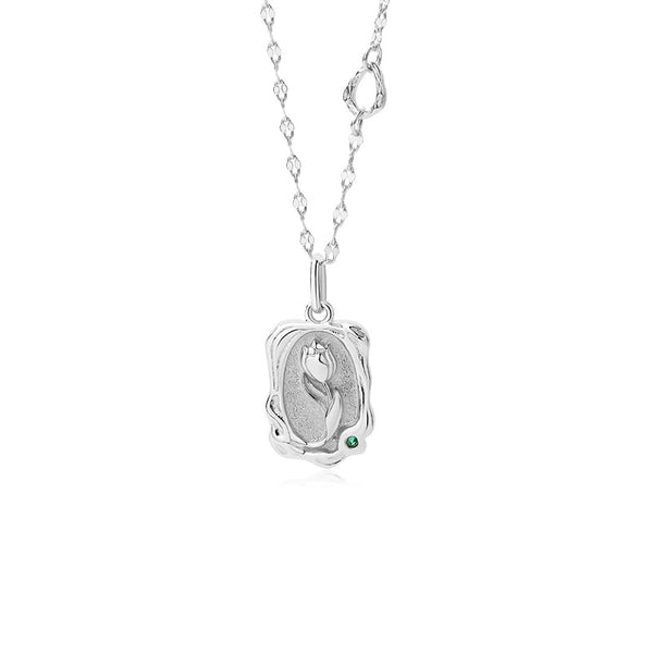 FX1026 925 Sterling Silver Antique Tulip Irregular Square Necklace