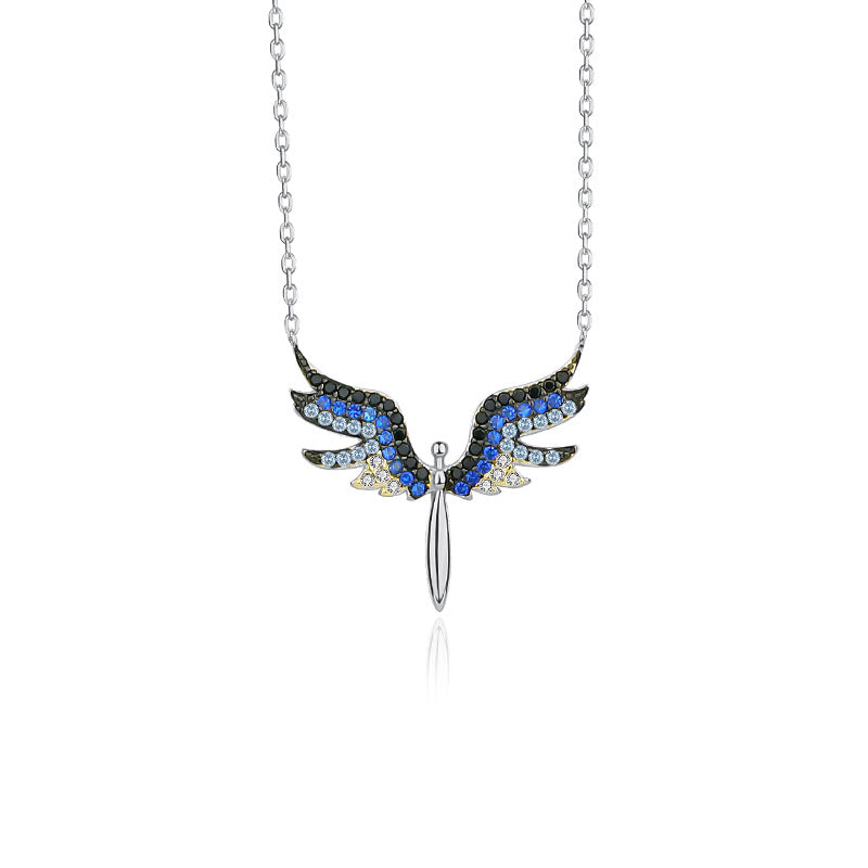 FX1008 925 Sterling Silver Zirconia Angel Wings Necklaces