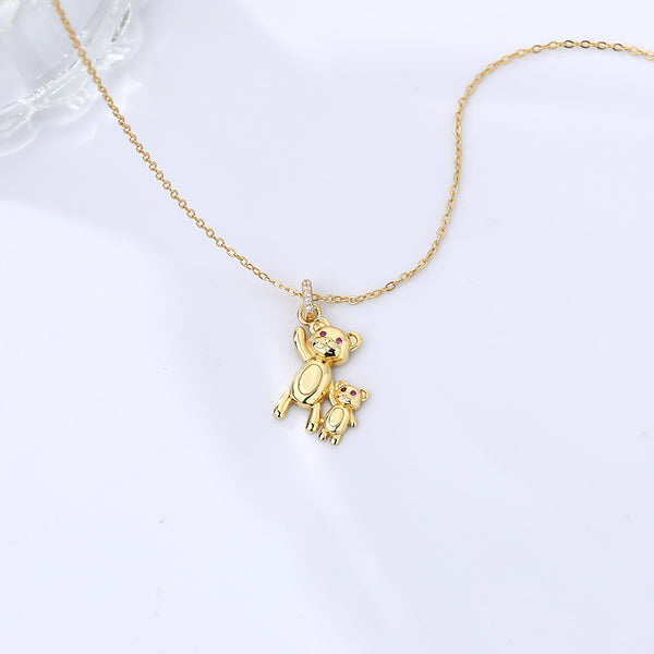 FX1093 925 Sterling Silver Cute Waving Bear Pendant Necklace