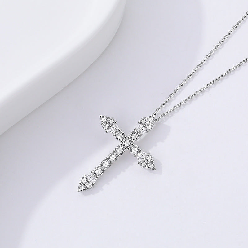 FX1242 925 Sterling Silver CZ Cross Pendant Necklace