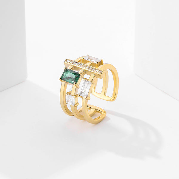 FJ0953 925 Sterling Silver Two-color Crystal Ring