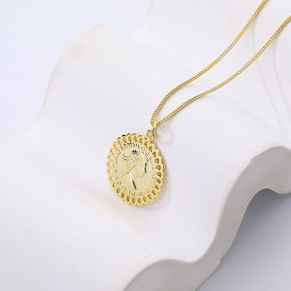 FX1104 925 Sterling Silver Elizabeth Coin Pendant Necklace