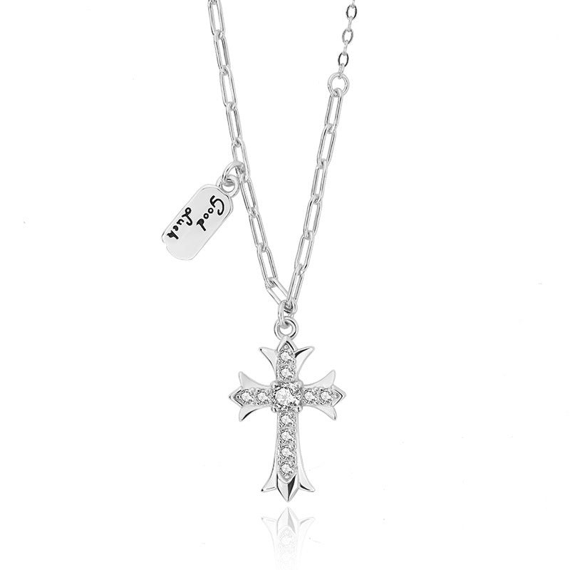 FX1069 925 Sterling Silver Zircon Cross Necklace