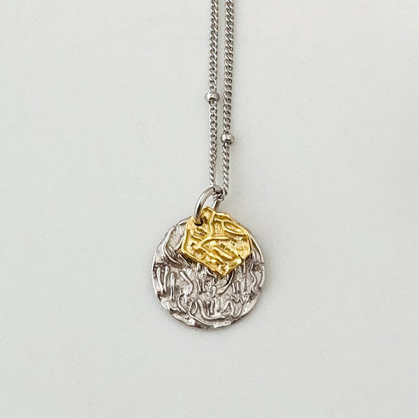 FX1156 925 Sterling Silver Double Color Lava Texture Pendant Necklace