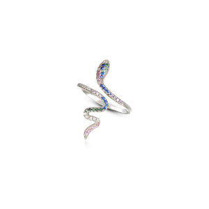 FJ1143 925 Sterling Silver Rainbow CZ Snake Ring