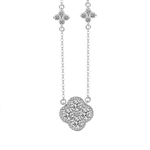 FX1248 925 Sterling Silver Pave Clover Pendant Necklace