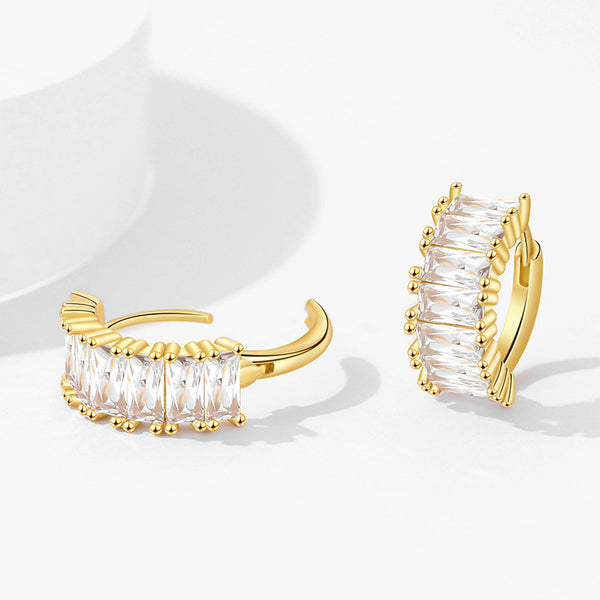 FE3011 925 Sterling Silver Baguette Hoop Earring