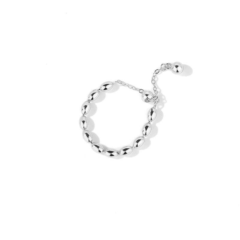 FJ1079 925 Sterling Silver Gold Bead Adjustable Chain Ring