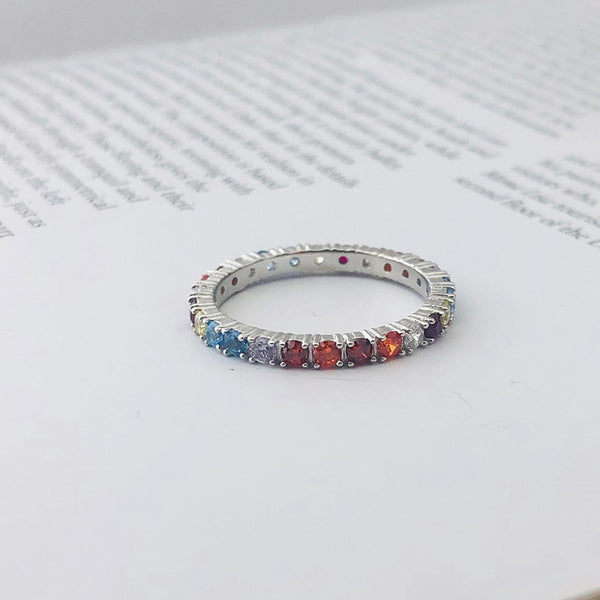 FJ1138 925 Sterling Silver Rainbow Crystal Ring