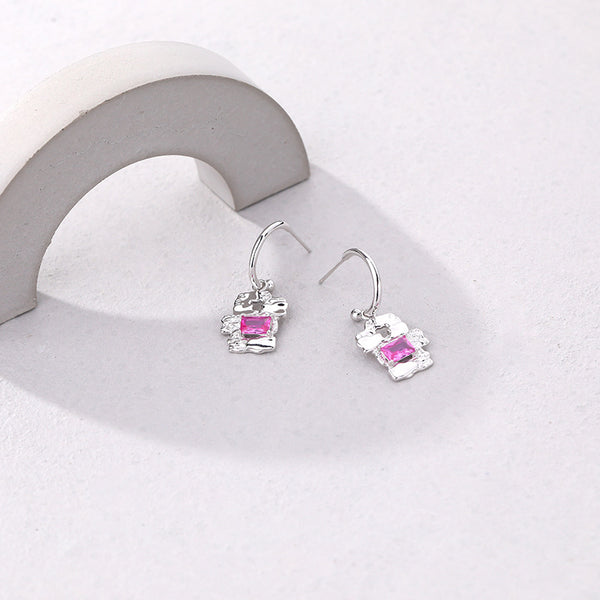 FE2621 Irregular Folded Zircon Dangle Stud Earring