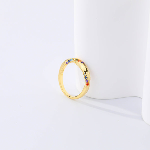 FJ0868 925 Sterling Silver Twist Rainbow Zircon Ring