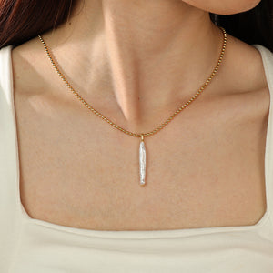 PN0150 925 Sterling Silver Strip Baroque Pearl Pendant Necklace