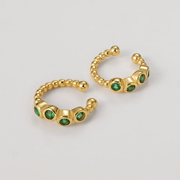 FE2232 925 Sterling Silver Trio Green CZ Beads Ear Cuff