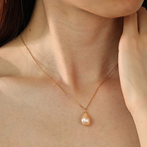 PN0143 925 Sterling Silver Champagne Pearl Pendant Necklace