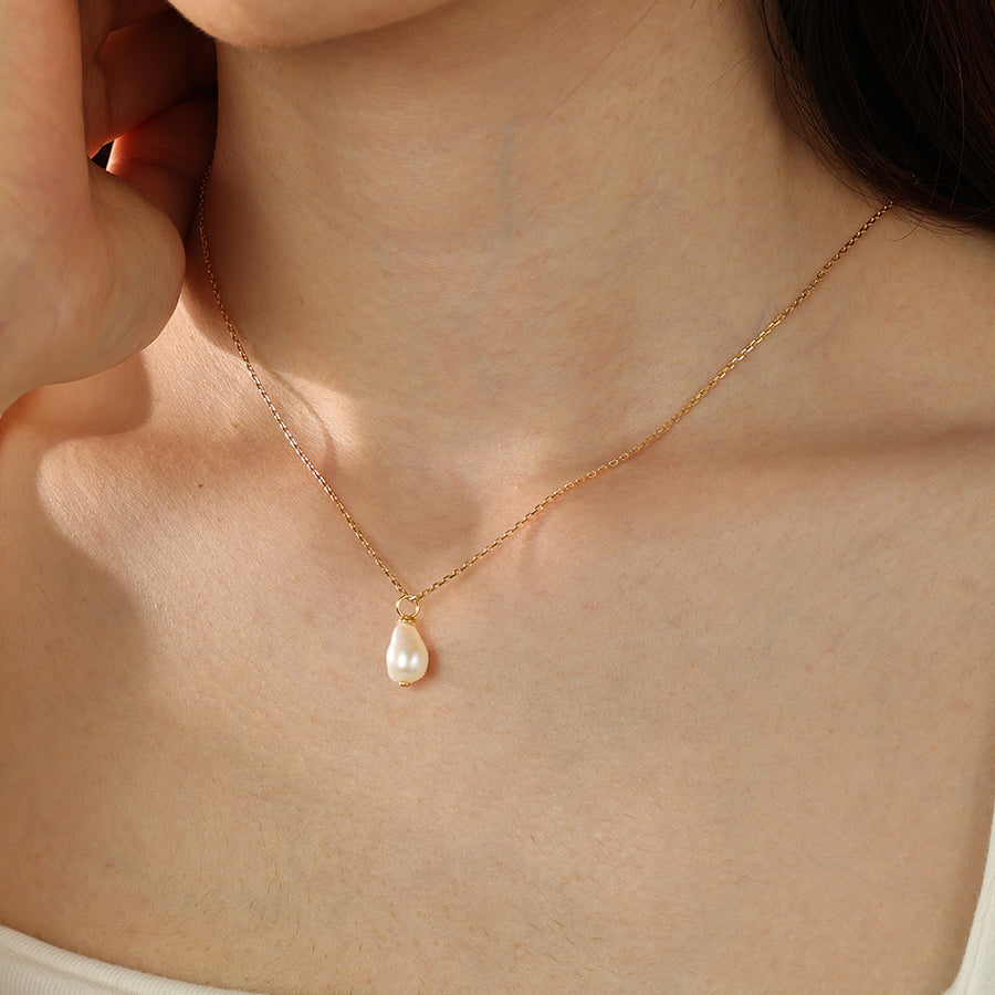 PN0153 925 Sterling Silver Teardrop Baroque Pearl Pendant Necklace