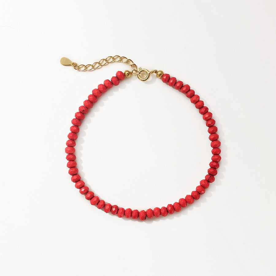 PB0126 925 Sterling Silver Red Coral Beaded Bracelets
