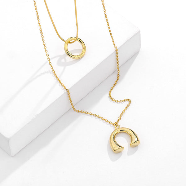 FX0971 925 Sterling Silver Arch Circle Round Layered Pendant Neckalces