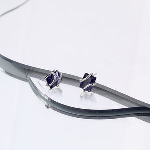 FE2587 925 Sterling Silver Crystal Glass Binding Blocks Stud Earring