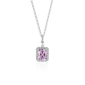 FX1208_D 925 Sterling Silver Pink Cubic Crystal Necklace