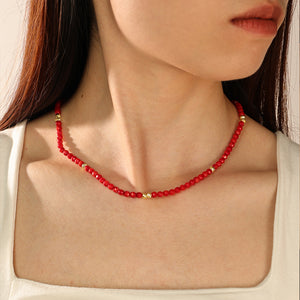 PN0088 925 Sterling Silver Cut Red Coral Beaded Necklace