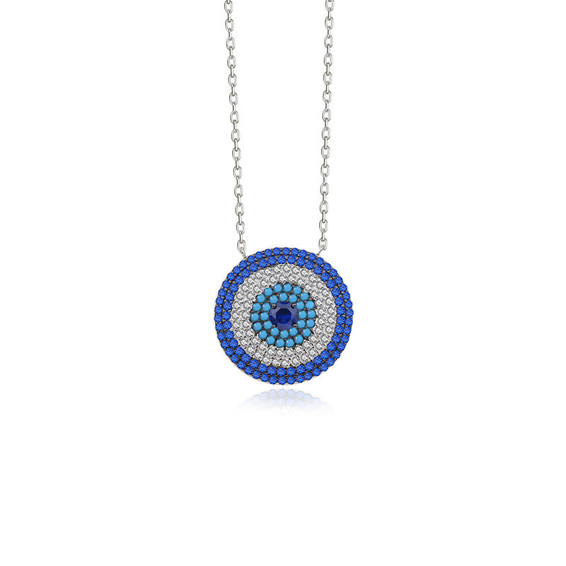FX1010 925 Sterling Silver Blue Cubic Zirconia Evil Eye Pendant Necklaces