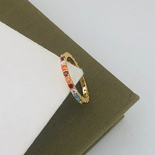 FJ1138 925 Sterling Silver Rainbow Crystal Ring