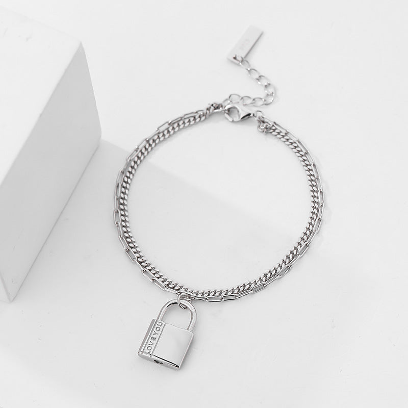 FS0359 925 Sterling Silver Love Lock Magnetic Bracelet