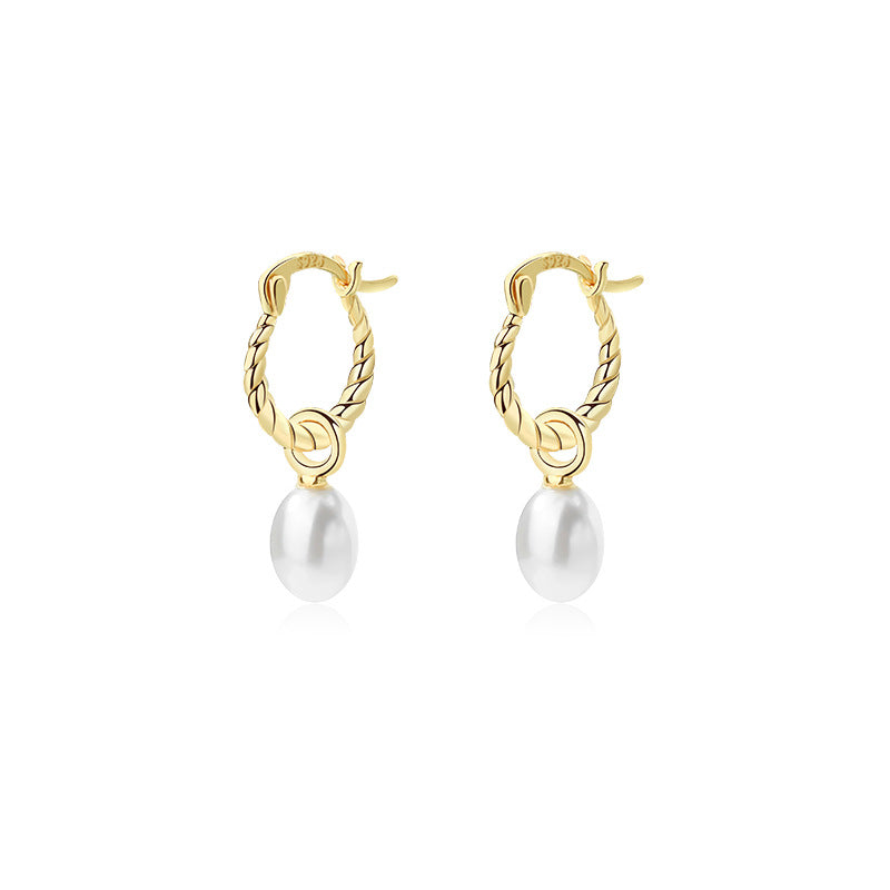 FE2475 925 Sterling Silver Pearl Dangle Earrings