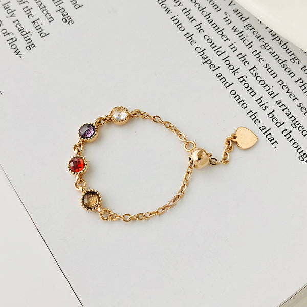 K319K 925 Sterling Silver Rainbow Crystal Chain Ring