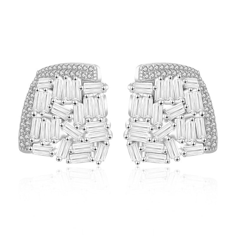 FE2992 925 Sterling Silver Personality Fashion Square Stud Earrings