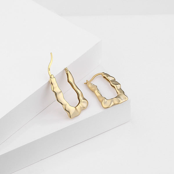 FE2547 925 Sterling Silver Dainty Water Ripple Hoop Earring