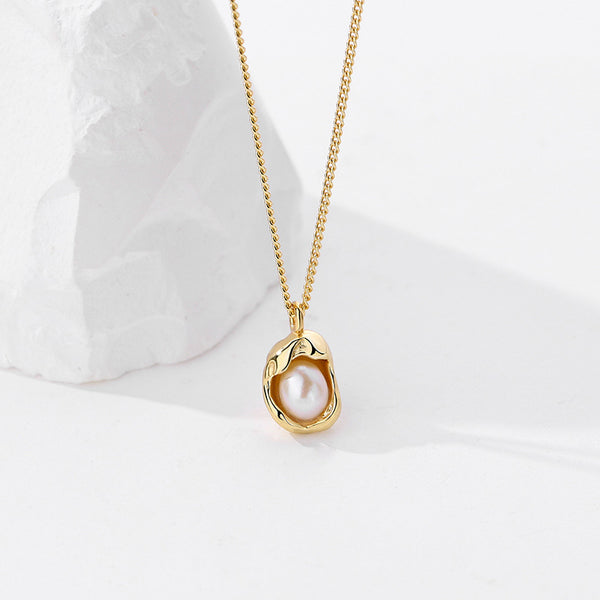 FX1019 925 Sterling Silver White Pearl Irregular Pendant Necklaces