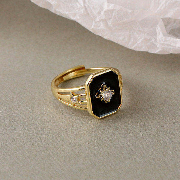 FJ0853 925 Sterling Silver Square Enamel Ring